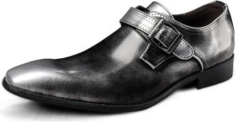 Generic Dress Oxford for Men Slip On Monk Strap Square Toe Vegan Leather Non Slip Block Heel Anti-Slip Rubber Sole Casual(Grau,10.5 UK)