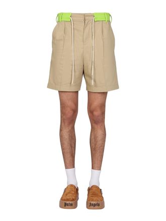 Palm Angels Side Band Cotton Bermuda Shorts - Beige
