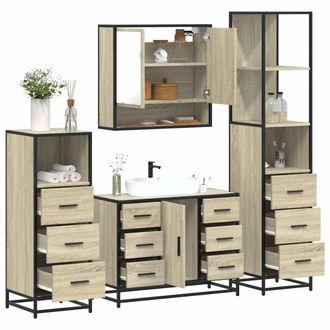 Berkfield Home 4&not;Piece Bathroom Furniture Set&not;Sonoma Oak Engineered Wood in Brown