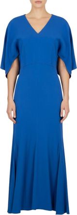 Victoria Beckham Blue Solid V Neck Maxi Dress