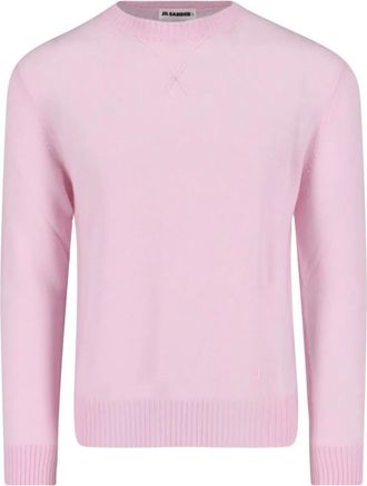 Jil Sander logo-embroidered crew-neck sweater - men - Virgin Wool - 48 - Pink