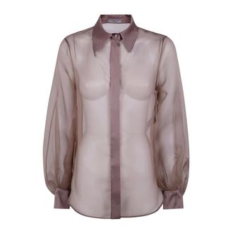 D.exterior Camicia in Organza Trasparente con Rifiniture in Raso - - Blouses & Shirts - Donna - Marrone - L