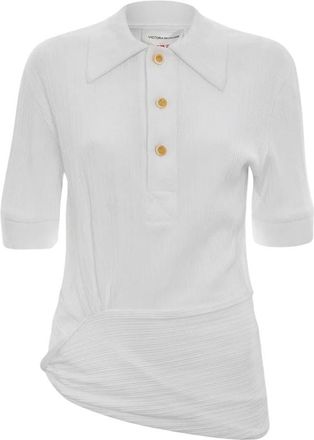 Victoria Beckham Polo Top met Twistdetail - Dames - Polos - Wit - M - Katoen - Tops