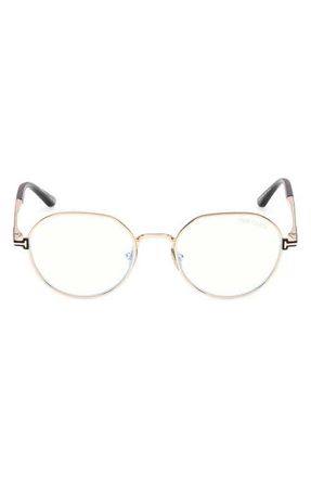 Tom Ford 51mm Round Optical Glasses in Shiny Rose Gold /Shiny Black at Nordstrom