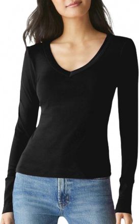 Michael Stars Logan Long Sleeve V-Neck Tee In Black