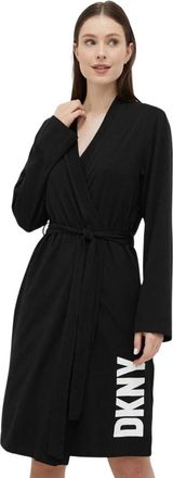 DKNY Korte badjas - Dames - Badjassen - Zwart - XL - Katoen - Nachtkleding