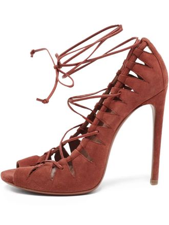 Alaia 120mm lace-up pumps - women - Leather/Rubber/Suede/Leather - 39 - Brown