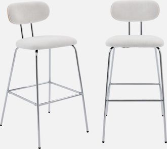 Sweeek Sweeek - Set Di 2 Sgabelli Da Bar In Rovere E Tessuto Idrorepellente Piedi In Metallo Cromato