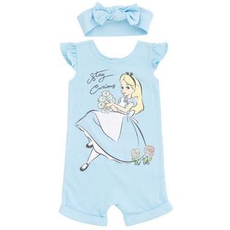 Disney Classics Baby Girls 2-Piece Sleeveless Romper and Headband Set in Alice Light Blue at Nordstrom, Size 24M