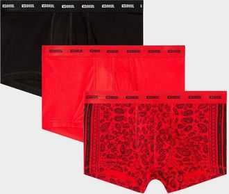 Diesel Mens Damien Assorted Stretch 3-Pack Boxer Briefs, Red