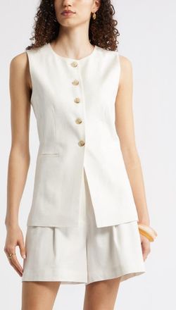 Nordstrom Linen Blend Longline Vest in Ivory Tofu at Nordstrom, Size Xx-Large
