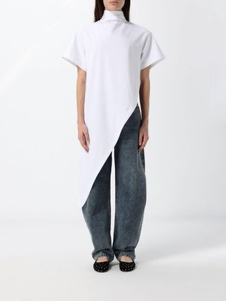 Alaia Asymmetrical Draped Cotton Jersey Turtleneck Top