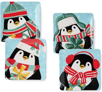 Certified International Christmas Whimsy Penguin Set Of 4 Dessert Plates