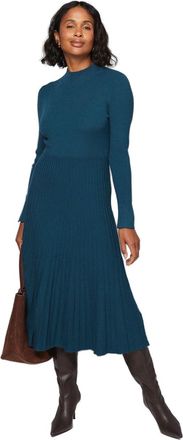 Wallis Button Cuff Detail High Neck Pleated Knitted Midaxi Dress, M, Teal
