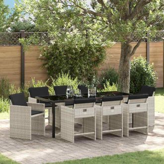 vidaXL Conjunto De Comedor De Jard&iacute;n 9 Pcs Gris Claro Rat&aacute;n Sint&eacute;tico Vidaxl