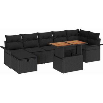vidaXL Garden Sofa Set Height-Adjustable 8 pcs Black Poly Rattan vidaXL