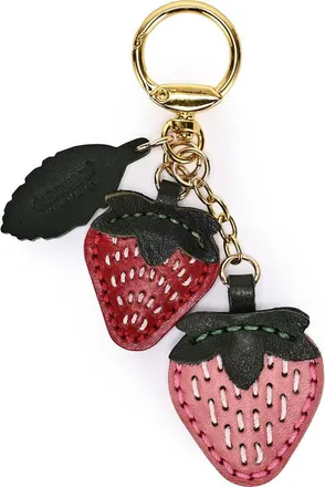 OLD TREND Strawberry Genuine Leather Keychain Charm in Blush & Ruby at Nordstrom