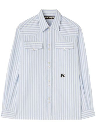 Palm Angels Monogram striped cotton shirt - men - Cotton/Polyester - 52 - White