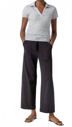 Lilla P Striped Polo Tee In Black Stripe