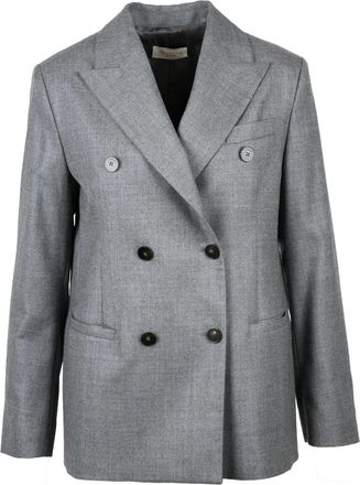 Slowear Grey Double-Breasted Tailored Virgin Wool Blazer