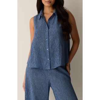 Eileen Fisher Classic Sleeveless Button-Up Shirt in Cornflower at Nordstrom, Size Xx-Small