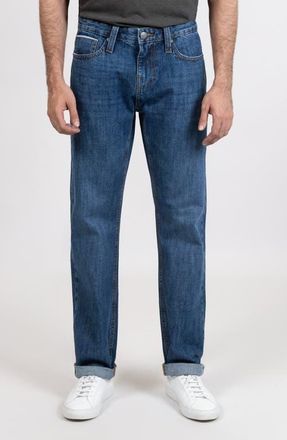 Brisk Slim Straight Selvedge Stud Jeans in Blue Medium Rinse Wash at Nordstrom, Size 34 X 32