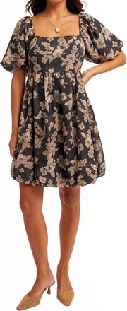 Hem & Thread Jacquard Floral Print Bubble Dress In Brown