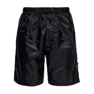 Stone Island Casual Shorts, male, Black, Size: W33 Shorts with logo patch