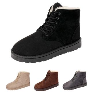 Generic Faux Fur Lined Ankle Boots for Women Winter Thickened Warm Cotton Booties Short Lace Up Snow Boots Cozy Outdoor Waterproof Anti-Slip Booties for Cold 