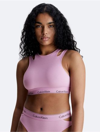 Calvin Klein Womens Icon Cotton Modal Deconstructed Unlined Bralette - Purple - XS