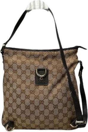 Gucci Pre-owned Katoenen Crossbody Tas - Dames - Vintage Schoudertas - Beige - ONE Size - Katoen - Vintage