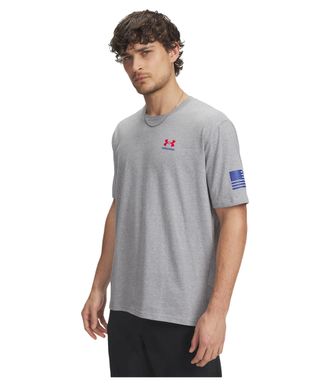 Under Armour Mens Freedom Flag Short Sleeve T Shirt, (036) Steel Light Heather / / Red, XXL
