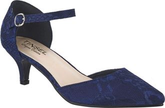 Tinsel 0053 New Ladies Low Kitten Heel Bridal Wedding Ankle Strap Shoes Sandals (Navy Lace, numeric_8)