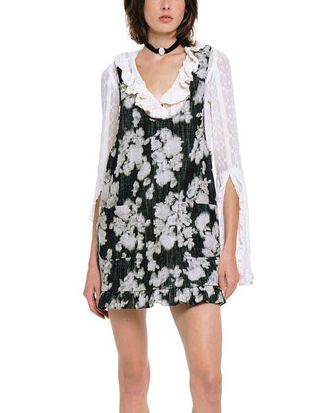 Anna Sui Rose Illusion Denim Ruffle Jumper in Black at Nordstrom, Size X-Small