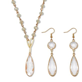 Palm Beach Jewelry Crystal Goldtone Drop Necklace and Crystal Earrings 2-Piece Set