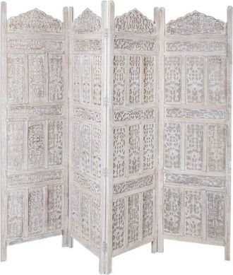 Wanderlust Deco Biombo De Madera Artesanal Blanco 50(x4)x2,5x180h Cm