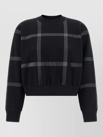 Pleats Please Issey Miyake crossing knit crew neck check sweater