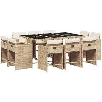 vidaXL Set Comedor De Jard&iacute;n 11 Pzas Con Cojines Rat&aacute;n Sint&eacute;tico Beige Vidaxl