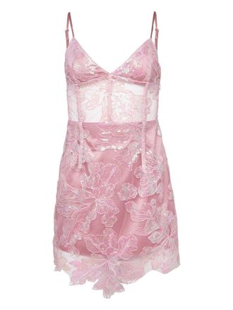 Fleur du Mal floral-embroidered sequinned mini dress - Pink