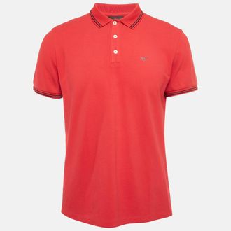 Emporio Armani Red Logo Print Pique Polo T-Shirt