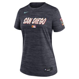 Nike San Diego Padres Authentic Collection City Connect Velocity Nike Womens Dri-FIT MLB T-Shirt in Black | 03EY4CAPYP-YCQ