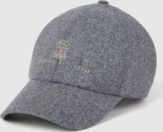 Brunello Cucinelli Virgin wool flannel baseball cap with embroidered logo in Medium Grey at Nordstrom, Size Xx-Large