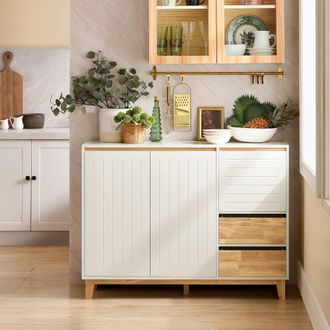 SoBuy Credenza Cabinet - White & Natural Wood Scandi
