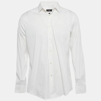HUGO BOSS Boss By Hugo Boss White Cotton Blend Slim Fit Isko Shirt