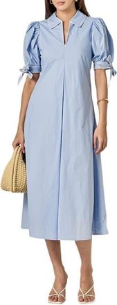 English Factory Contrast Stitch A-Line Midi Dress in Powder Blue at Nordstrom, Size X-Small
