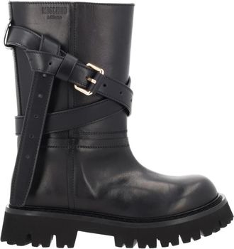 Moschino Enkellaarsjes - Heren - Enkellaarsjes - Zwart - 38 EU - Leer - Schoenen
