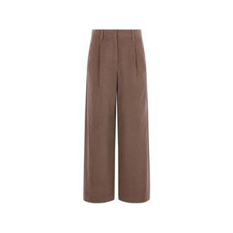 Brunello Cucinelli Wijde pantalon met tailoring - Dames - Broeken - Bruin - Maat: L Katoen