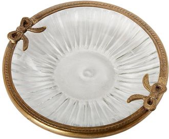 Two's Company Antique Finish Round Glass Trinket Tray With Bow Accent