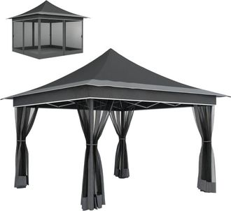 OUTSUNNY Carpa Plegable 3,5x3,5x3 M Cenador De Jard&iacute;n Con Altura Ajustable 4 Mosquiteras Protecci&oacute;n Uv30+ Y Bolsa De Transporte Para Fiestas Gris