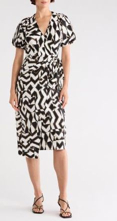 Diane Von F&uuml;rstenberg Arina Puff Sleeve Wrap Dress in Troy Maze Large Bw at Nordstrom Rack, Size 14
